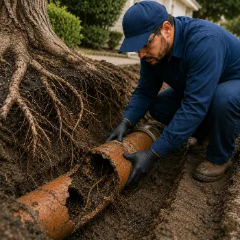Broken sewer pipe repair in San Jose damaged by tree roots and aging clay pipes