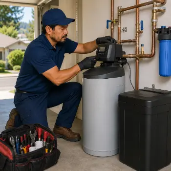 Evergreen water softener installation for 26 grain hardness by certified water expert