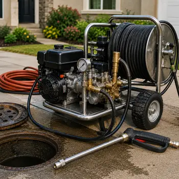 Professional hydro jet equipment used by licensed San Jose plumber for stubborn clogs