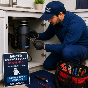 Jammed garbage disposal repair in San Jose by insured local plumbing service team