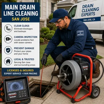 Main drain line cleaning in San Jose by licensed and insured drain cleaning expert