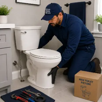 Toilet installation in San Jose with new fixture by certified plumbing technician