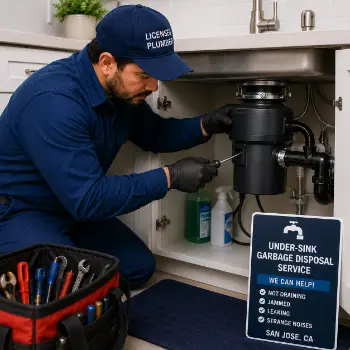 Under-sink garbage disposal service in San Jose by expert kitchen plumbing technician