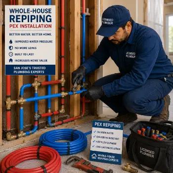Whole-house repiping in San Jose with PEX installation by licensed local plumber